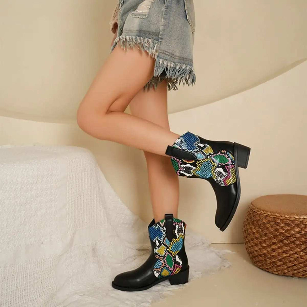 PU Leather Color Block Boots - Trendsi - Flyclothing LLC