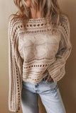 Cable-Knit Openwork Long Sleeve Sweater - Trendsi - Flyclothing LLC
