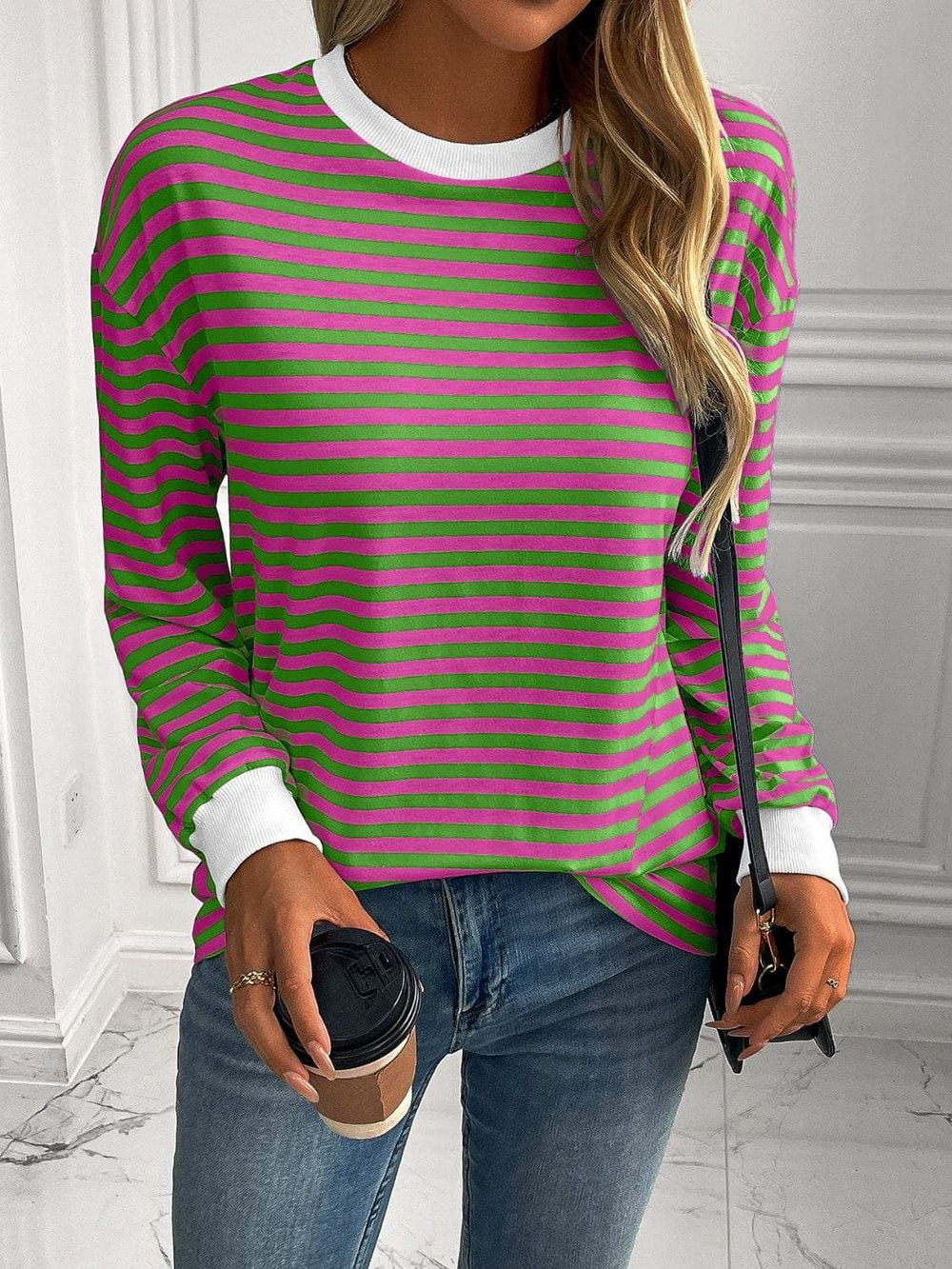 Ivy Lane Striped Round Neck Long Sleeve Sweatshirt - Trendsi - Flyclothing LLC