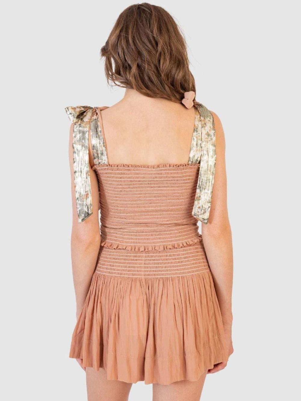 Smocked Tie Shoulder Top and Mini Skirt Set - Trendsi - Flyclothing LLC