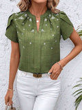 Floral Notched Short Sleeve Blouse - Trendsi - Flyclothing LLC