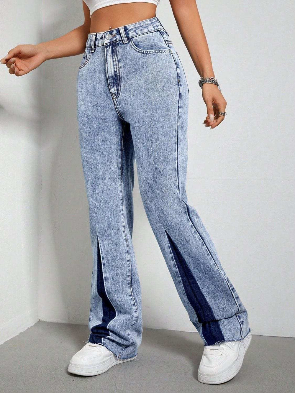 Contrast Bootcut Jeans with Pockets - Trendsi - Flyclothing LLC