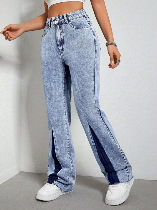 Contrast Bootcut Jeans with Pockets - Trendsi - Flyclothing LLC