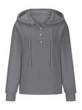 Drawstring Quarter Button Long Sleeve Hoodie - Trendsi - Flyclothing LLC