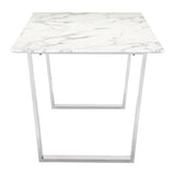 71" White And Silver Marble And Steel Sled Base Dining Table - Homeroots - Flyclothing LLC