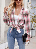 Plaid Collared Neck Long Sleeve Shirt - Trendsi - Flyclothing LLC