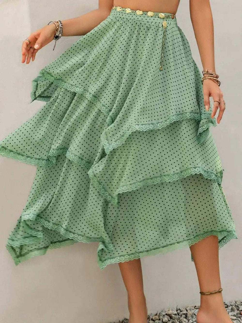 Lace Detail Layered Printed Skirt - Trendsi - Flyclothing LLC