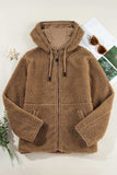 Drawstring Fleece Zip Up Hooded Jacket - Trendsi - Flyclothing LLC