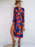 Printed Surplice Long Sleeve Midi Dress - Trendsi - Flyclothing LLC