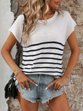 Striped Round Neck Short Sleeve Knit Top - Trendsi - Flyclothing LLC