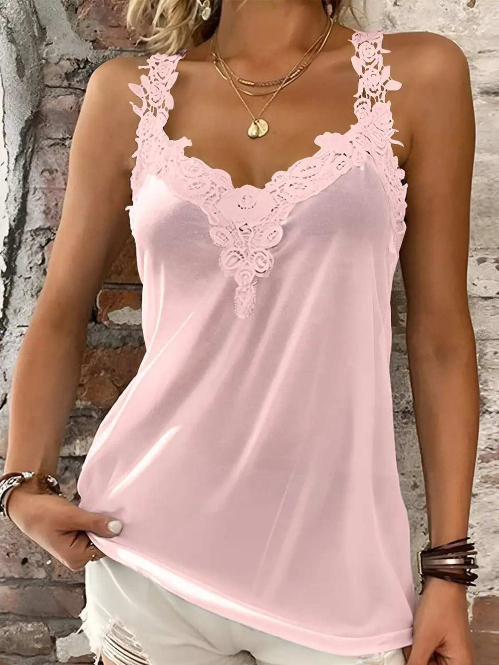 Full Size Lace Detail V-Neck Tank - Trendsi - Flyclothing LLC