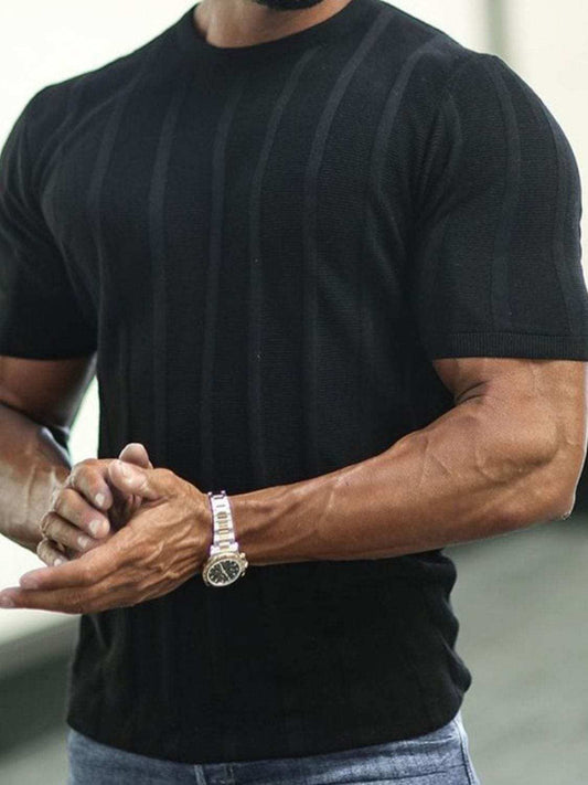 Men's Plus Size Striped Round Neck Short Sleeve T-Shirt - Trendsi - Flyclothing LLC