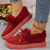 Bow Furry Round Toe Flat Slip-Ons - Trendsi - Flyclothing LLC