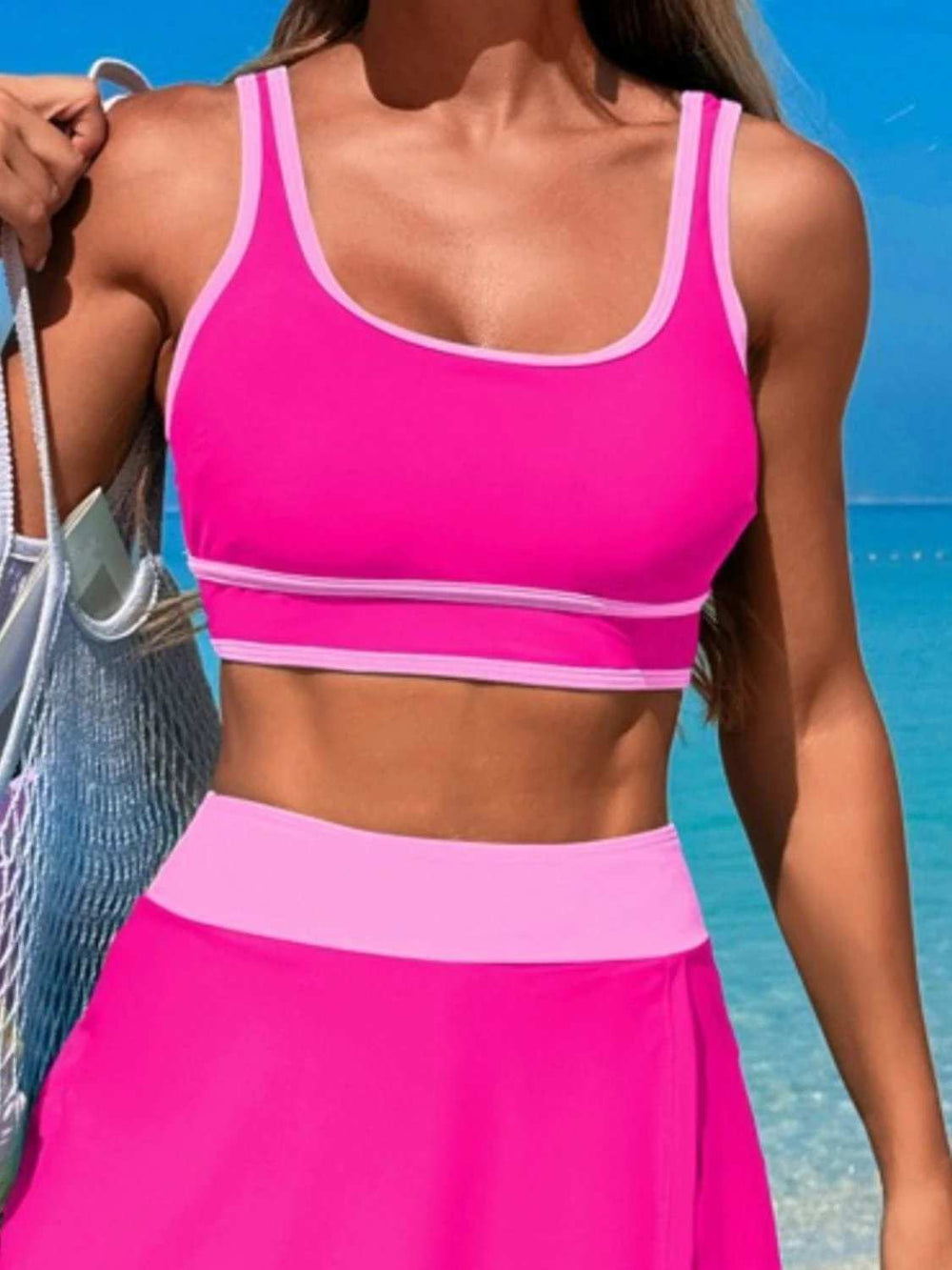 Scoop Neck Top and Skort Swim Set - Trendsi - Flyclothing LLC