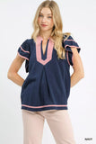 Umgee Linen Ruffle Sleeve Top - Trendsi - Flyclothing LLC