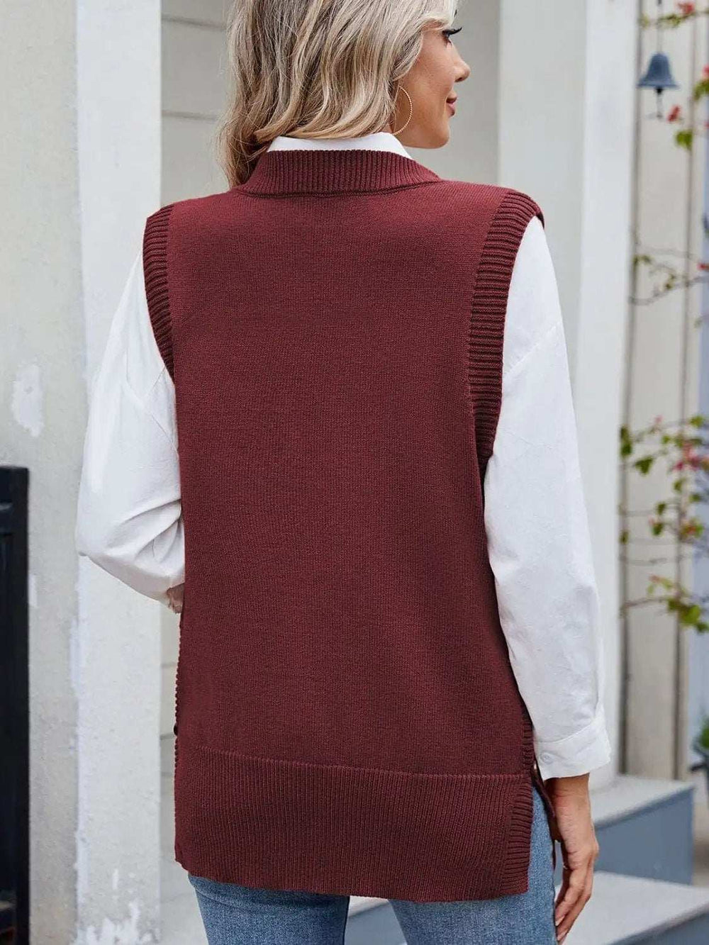 Buttoned Round Neck Sweater Vest - Trendsi - Flyclothing LLC