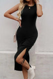 Slit Drawstring Round Neck Sleeveless Midi Dress - Trendsi - Flyclothing LLC
