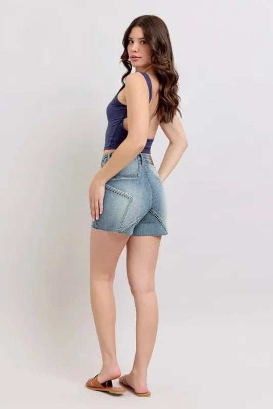 Judy Blue Full Size High Waist Star Seam Detail Denim Shorts Plus Size - Trendsi - Flyclothing LLC