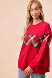 BiBi Christmas Theme Plaid Block Sweatshirt with Binding - Trendsi - Flyclothing LLC