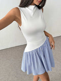 Striped Mock Neck Sleeveless Mini Tank Dress - Trendsi - Flyclothing LLC