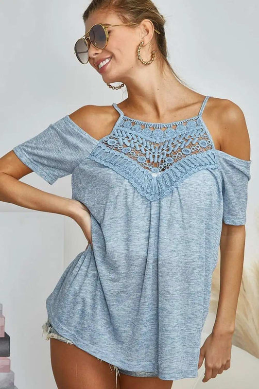 BiBi Front Crochet Lace Adjustable Strap Top - Trendsi - Flyclothing LLC