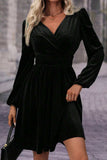 Surplice Long Sleeve Velvet Dress - Trendsi - Flyclothing LLC