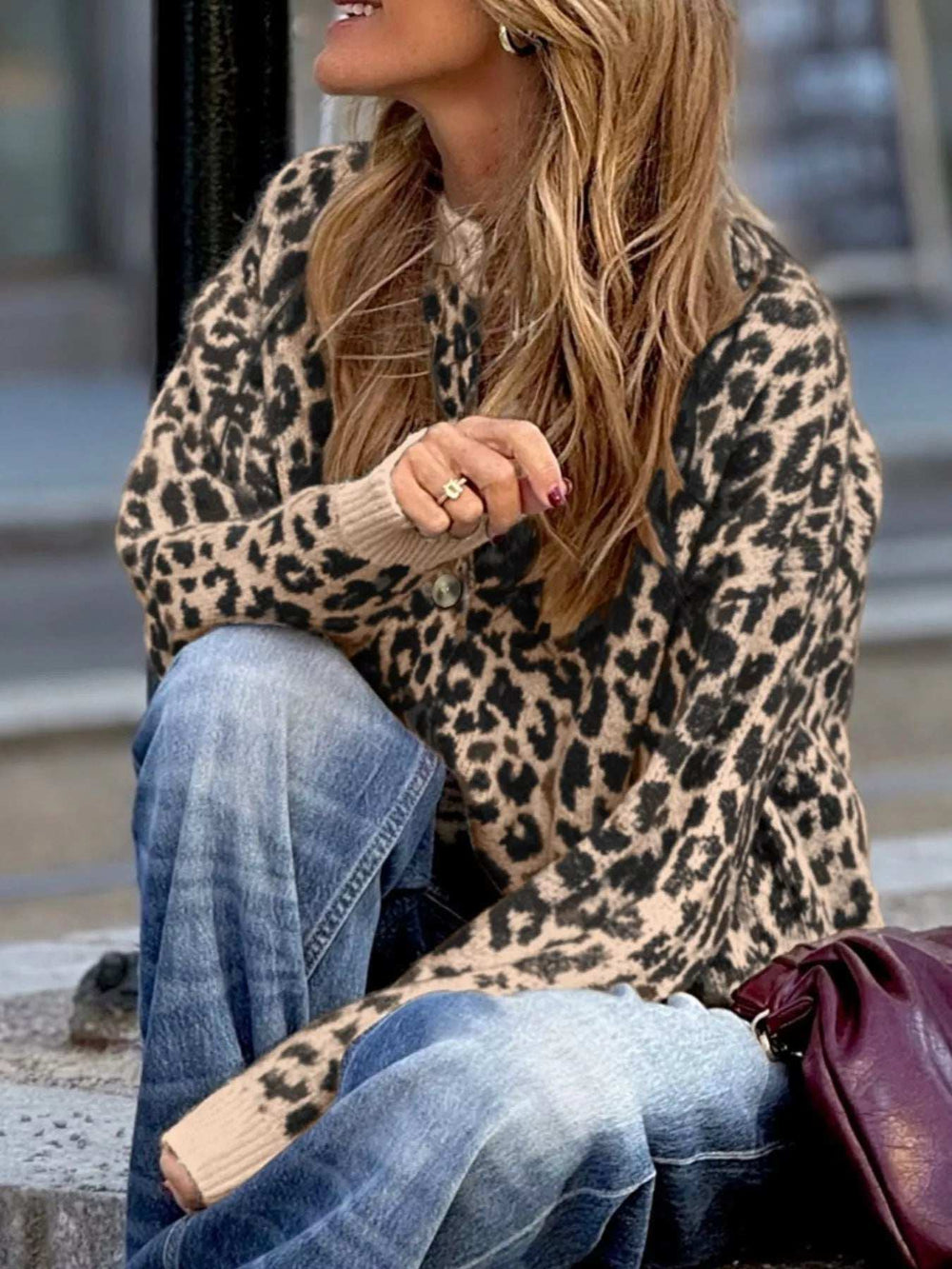 Leopard Drop Shoulder Chunky Knitted Cardigan - Trendsi - Flyclothing LLC