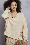 POL Balloon Sleeve Oversized Ribbed Top with Floral Pattern Contrast - Trendsi - Flyclothing LLC
