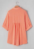 Corded Half Sleeve Button Up High Low Shirt - Trendsi - Flyclothing LLC