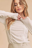 Aemi + Co Ruched Front Round Neck Long Sleeve T-Shirt - Trendsi - Flyclothing LLC