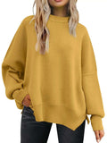Slit Round Neck Dropped Shoulder Sweater - Trendsi - Flyclothing LLC