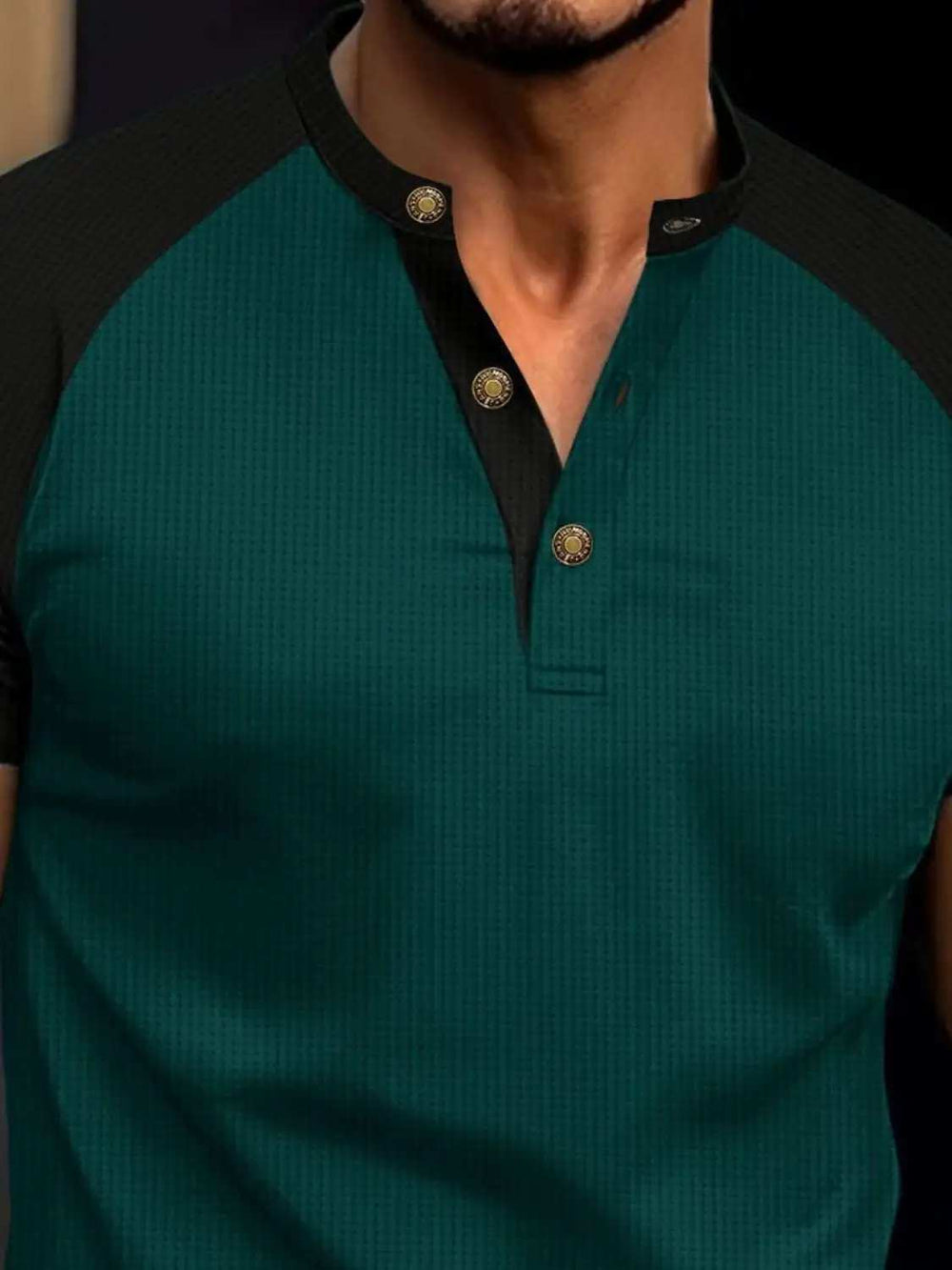 Men's Full Size Waffle-Knit Round Neck Contrast Polo Plus Size - Trendsi - Flyclothing LLC
