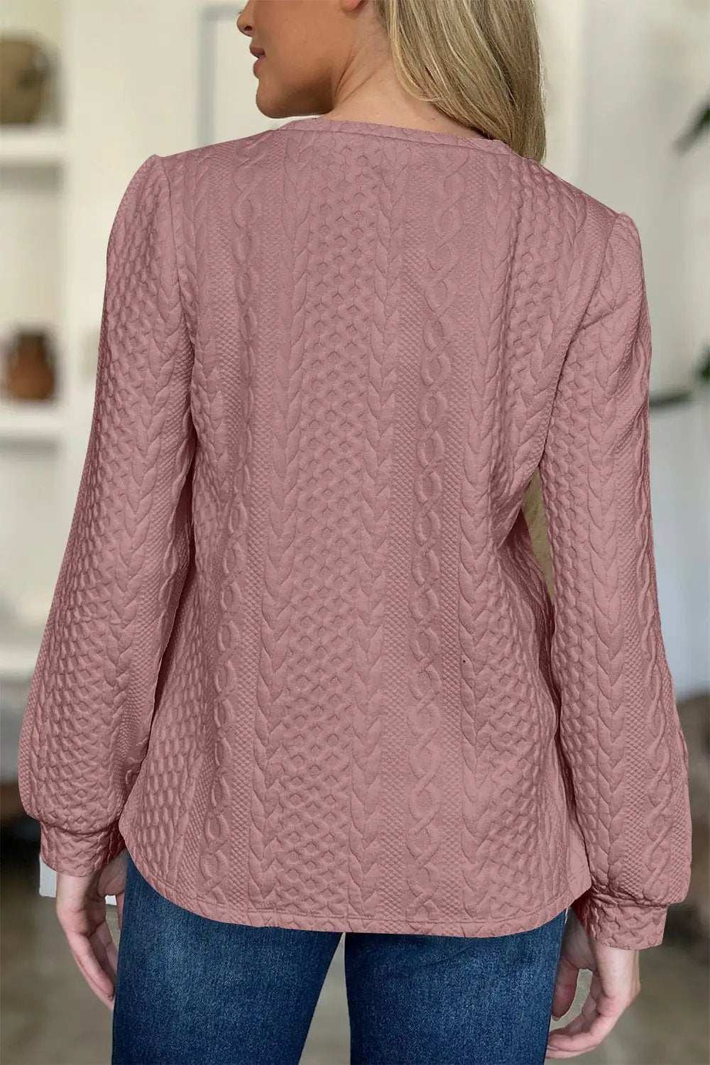 Textured Round Neck Long Sleeve Sweatshirt - Trendsi - Flyclothing LLC