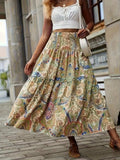 Full Size Tiered Smocked Printed High Waist Skirt - Trendsi - Flyclothing LLC