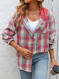 Plaid Long Sleeve Hooded Jacket - Trendsi - Flyclothing LLC