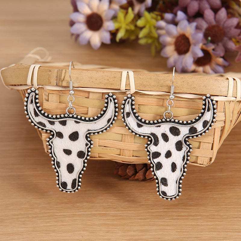 Alloy Animal Print Cow Head Earrings - Trendsi - Flyclothing LLC