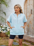 Half Zip Short Sleeve Hooded Top - Trendsi - Flyclothing LLC