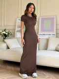 Short Sleeve Maxi Tee Dress - Trendsi - Flyclothing LLC