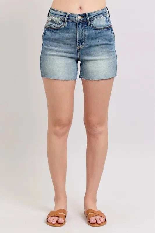 Judy Blue Full Size High Waist Star Seam Detail Denim Shorts Plus Size - Trendsi - Flyclothing LLC