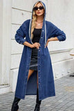 Button Up Long Sleeve Longline Hooded Denim Outerwear - Trendsi - Flyclothing LLC