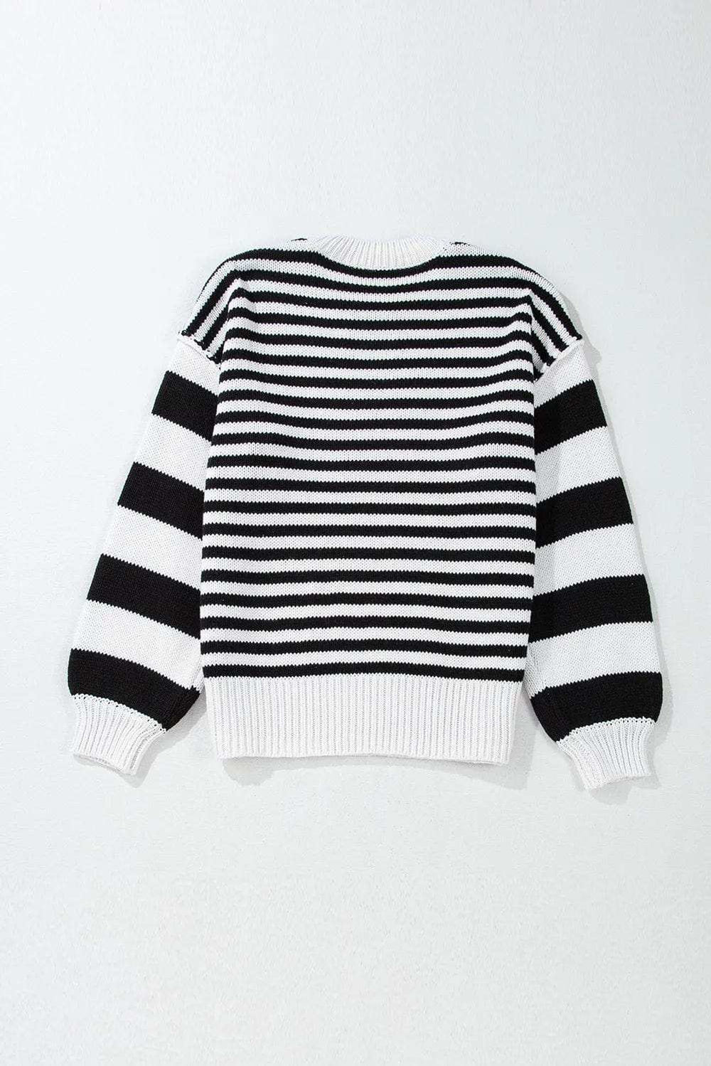 Striped Round Neck Long Sleeve Sweater - Trendsi - Flyclothing LLC
