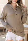Quarter Button Round Neck Dropped Shoulder Knit Top - Trendsi - Flyclothing LLC
