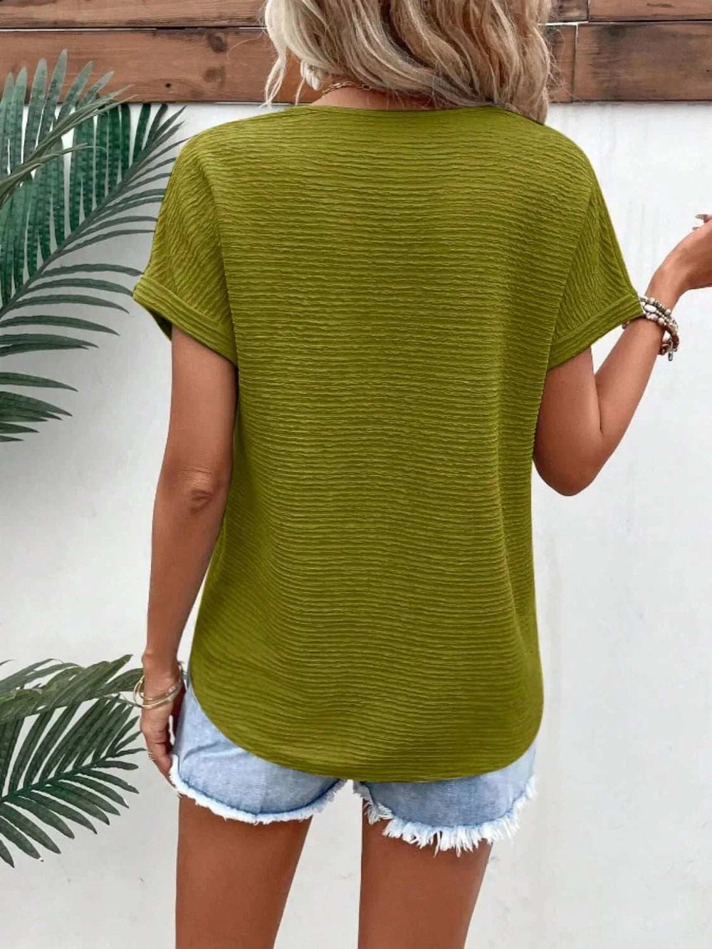 Textured Solid Color Short Sleeve Top - Trendsi - Flyclothing LLC