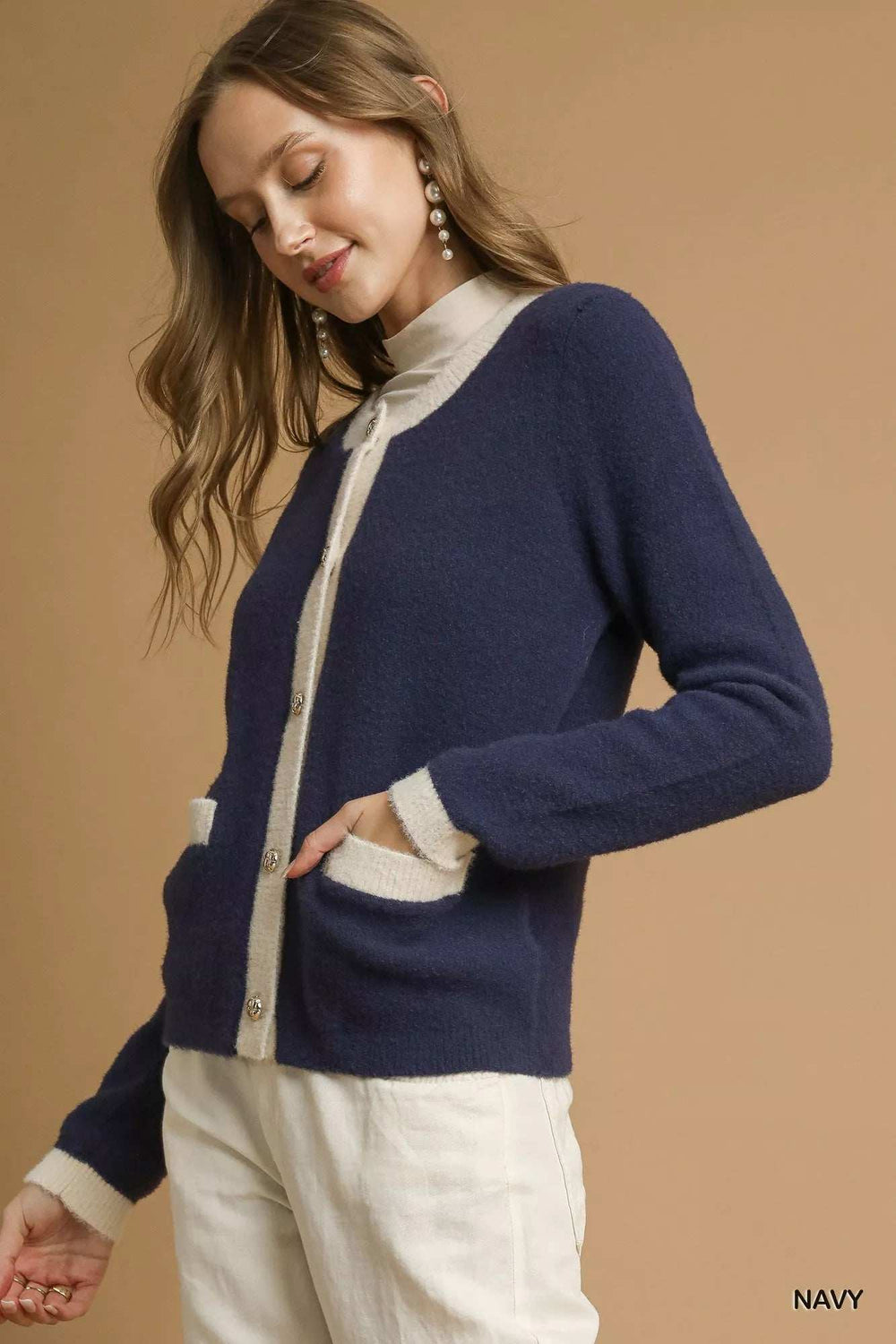 Umgee Two-Tone Button Front Cardigan - Trendsi - Flyclothing LLC