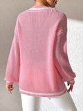 Contrast Trim V-Neck Long Sleeve Sweater - Trendsi - Flyclothing LLC