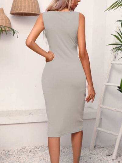 Ruched Drawstring Slit Tank Dress - Trendsi - Flyclothing LLC