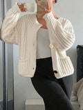 Button-Front Knit Cardigan with Pockets - Trendsi - Flyclothing LLC
