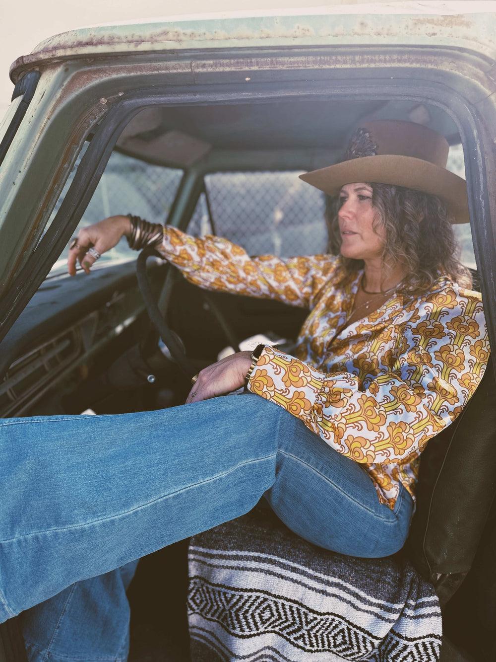 Streets Of Gold Golden Yellow Tulip Flower Pouf Sleeve Button Up Blouse - Lil Bee's Bohemian - Flyclothing LLC