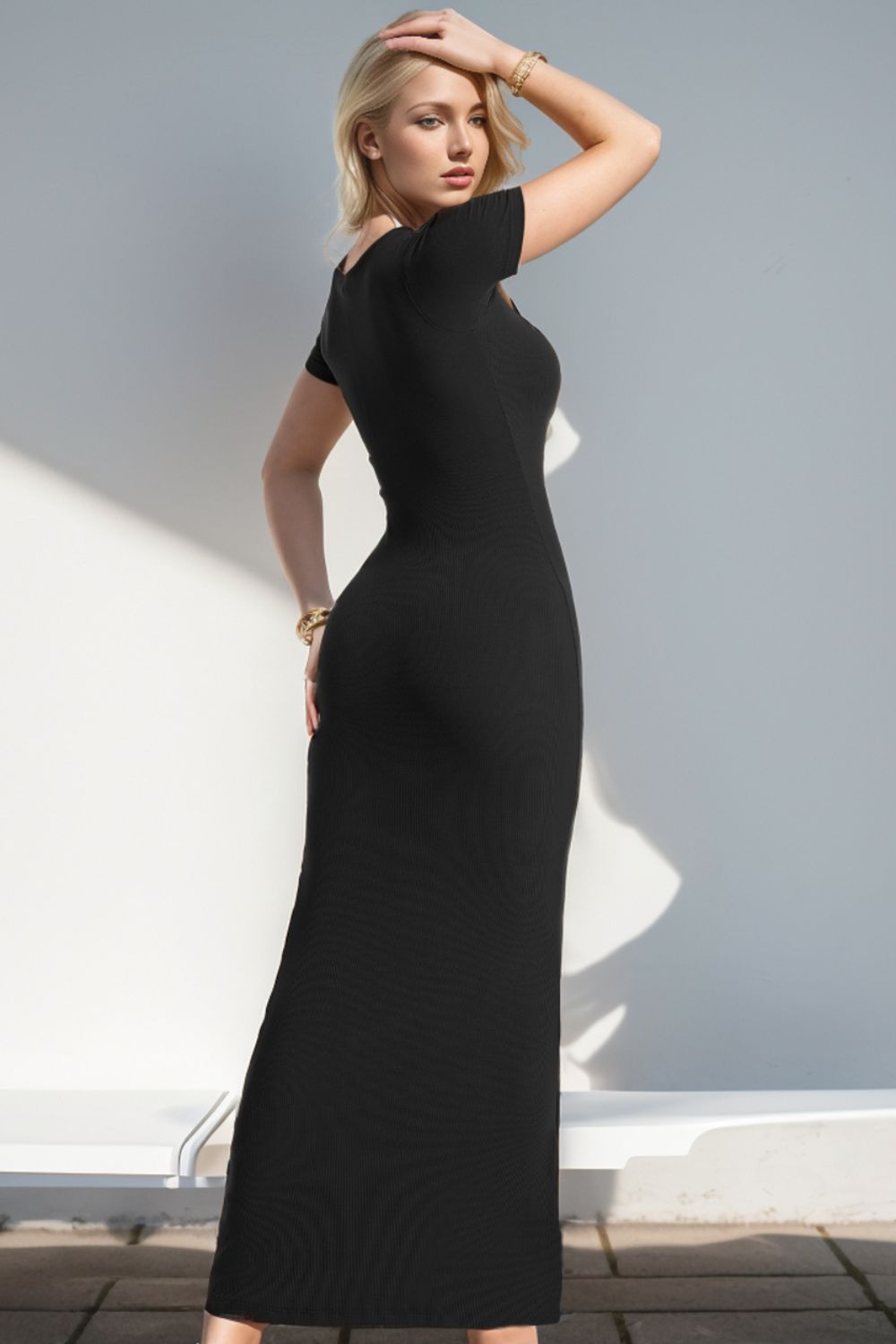 Basic Bae Built-In Shapewear Square Neck Short Sleeve Maxi Dress - ShopBasicbae - Flyclothing LLC