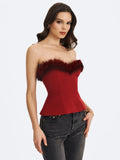 Ivette Crimson Fur-Trimmed Peplum Top - Miss Circle - Flyclothing LLC